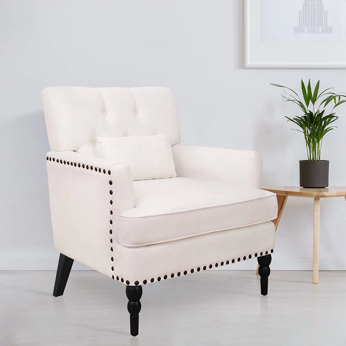 White Accent Chair with Lumbar Pillow Y57912