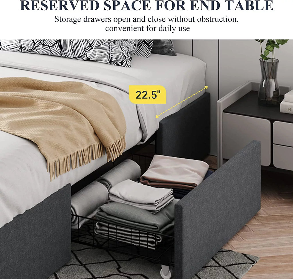Queen Size Platform Bed Frame with 3 Storage Drawers L454