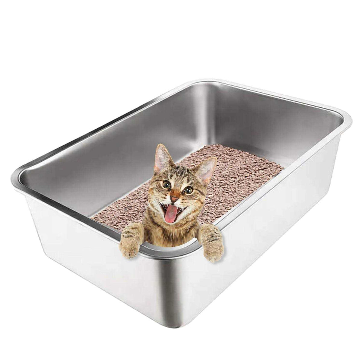 Stainless Steel Cat Litter Box With High Sides C1141