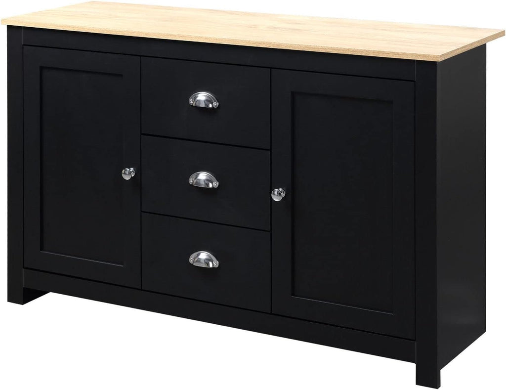 Black Kitchen Sideboard Buffet Storage Cabinet with 2 Side Cabinets 3 Drawers F9734