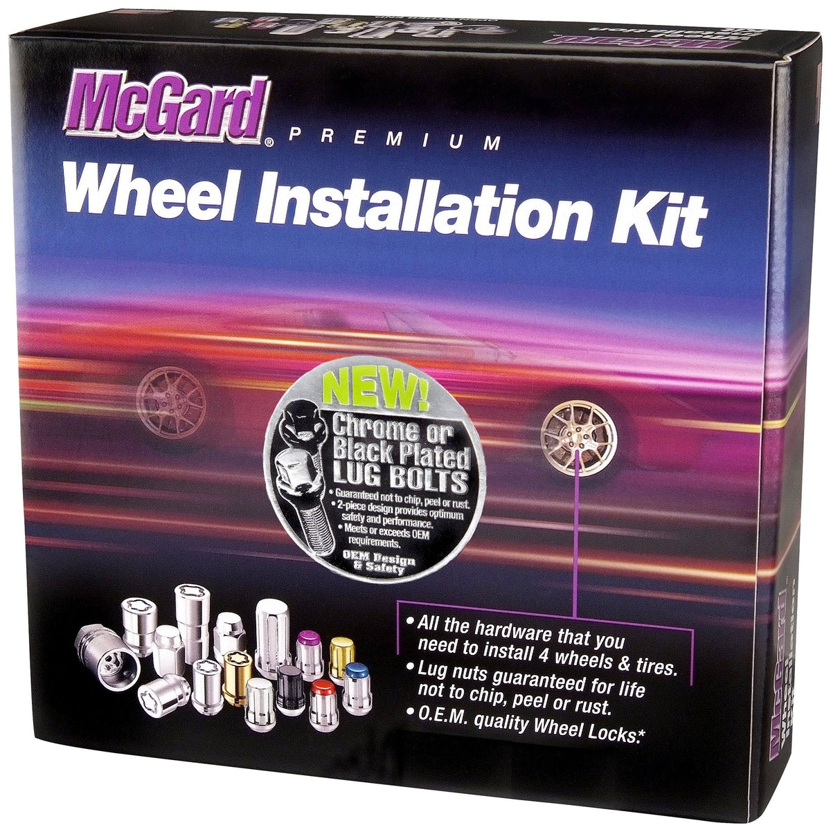 Chrome Black Cone Seat Bolt Lug Wheel Installation Kit V38713