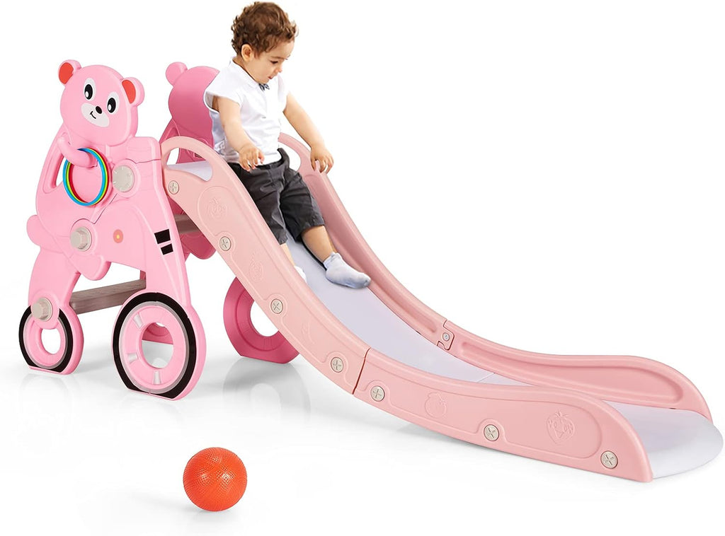 4 in 1 Folding Toddler Slide with Basketball Hoop and Ring Toss H692