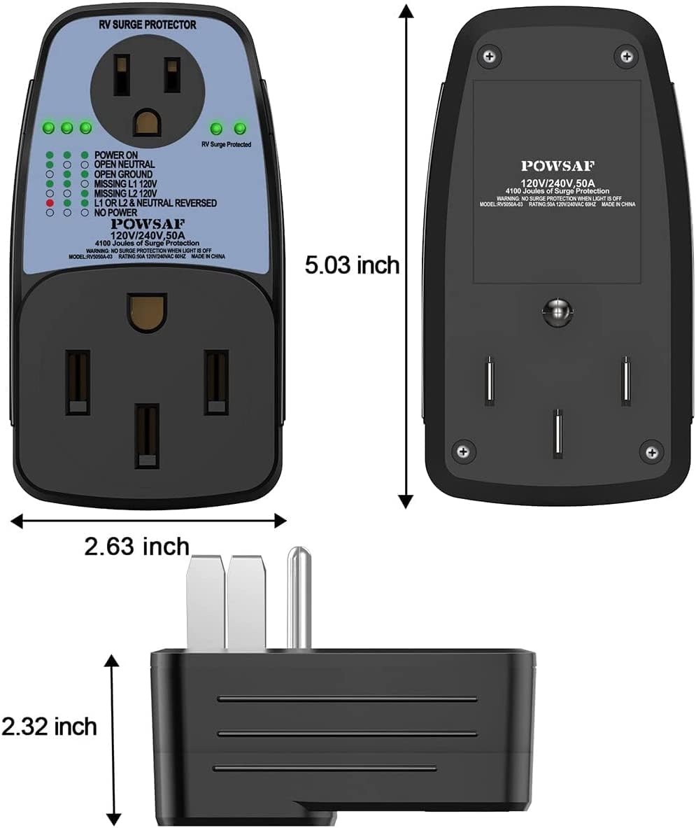 4100 Joules RV Surge Protector with 50 Amp Male to 50 Amp Female and 15 Amp Female L11072