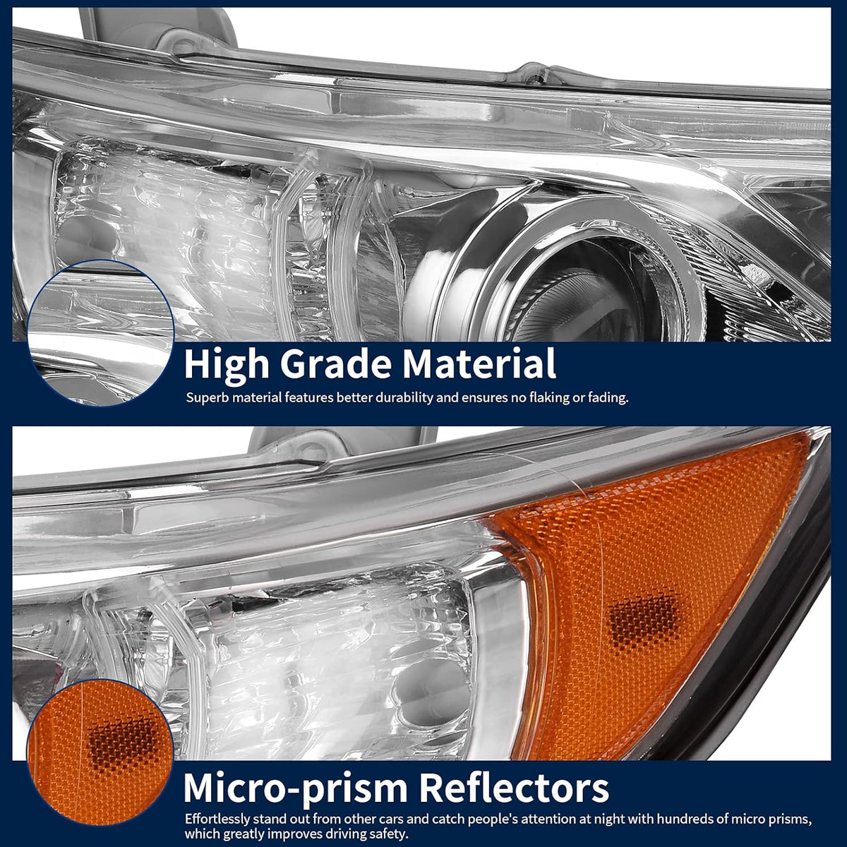 Headlight Assembly with Chrome Housing Clear Lens U3102