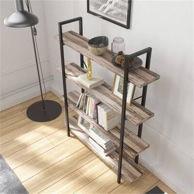 5-Tier Rustic Wood and Metal Bookcase W39831