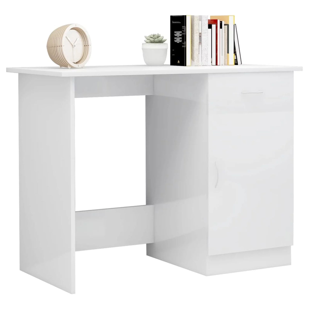 High Gloss White Engineered Wood Desk V4086