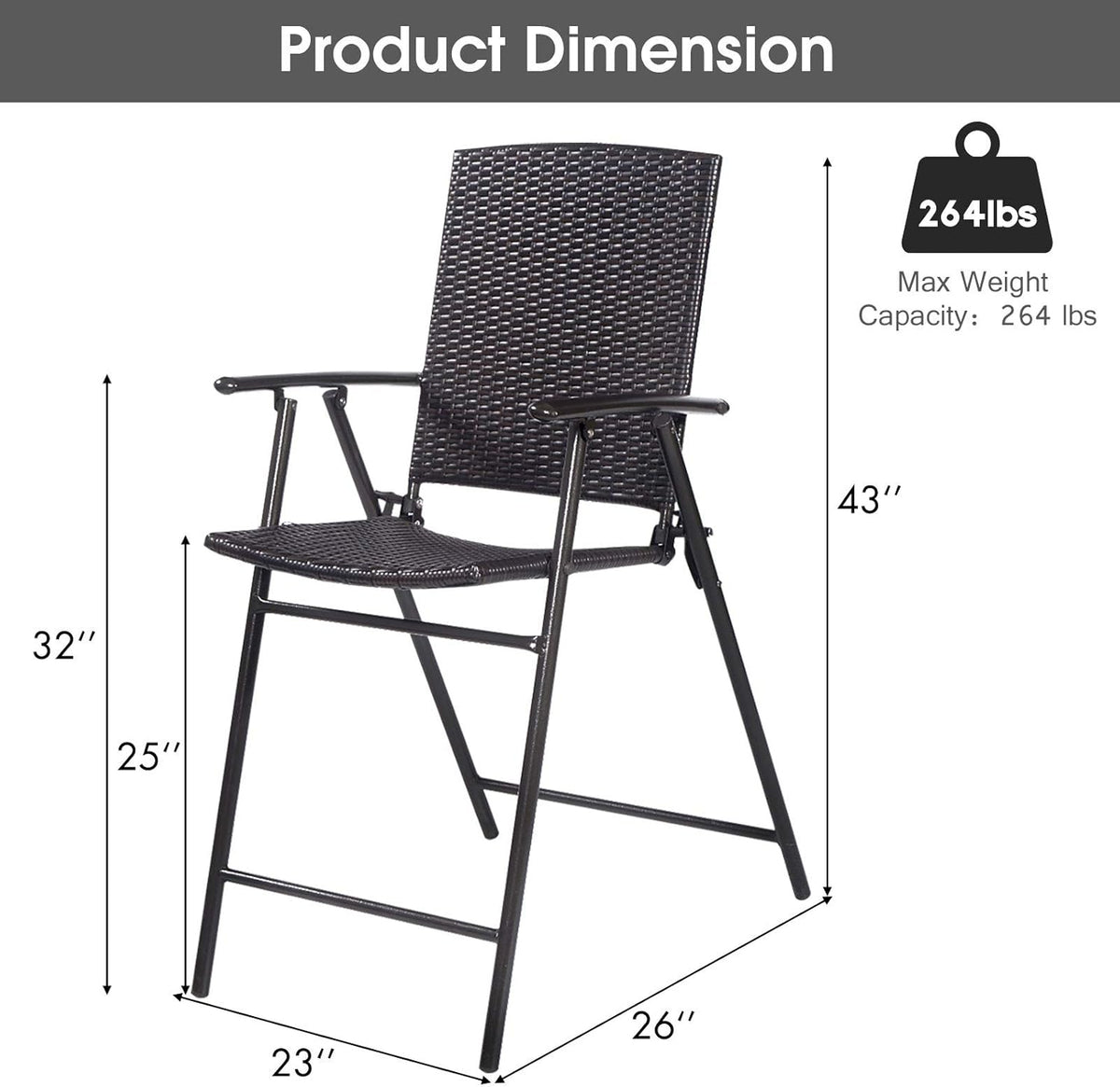 Set of 4 Folding Wicker Rattan Bar Stools with Back X739
