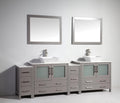 96 in. Grey Double Sink Vanity Cabinet with Ceramic Vessel Sink & Mirror T41139