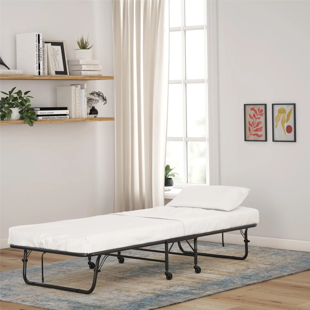 Folding Rollaway Guest Bed with 5 Inch Mattress, Twin B4480