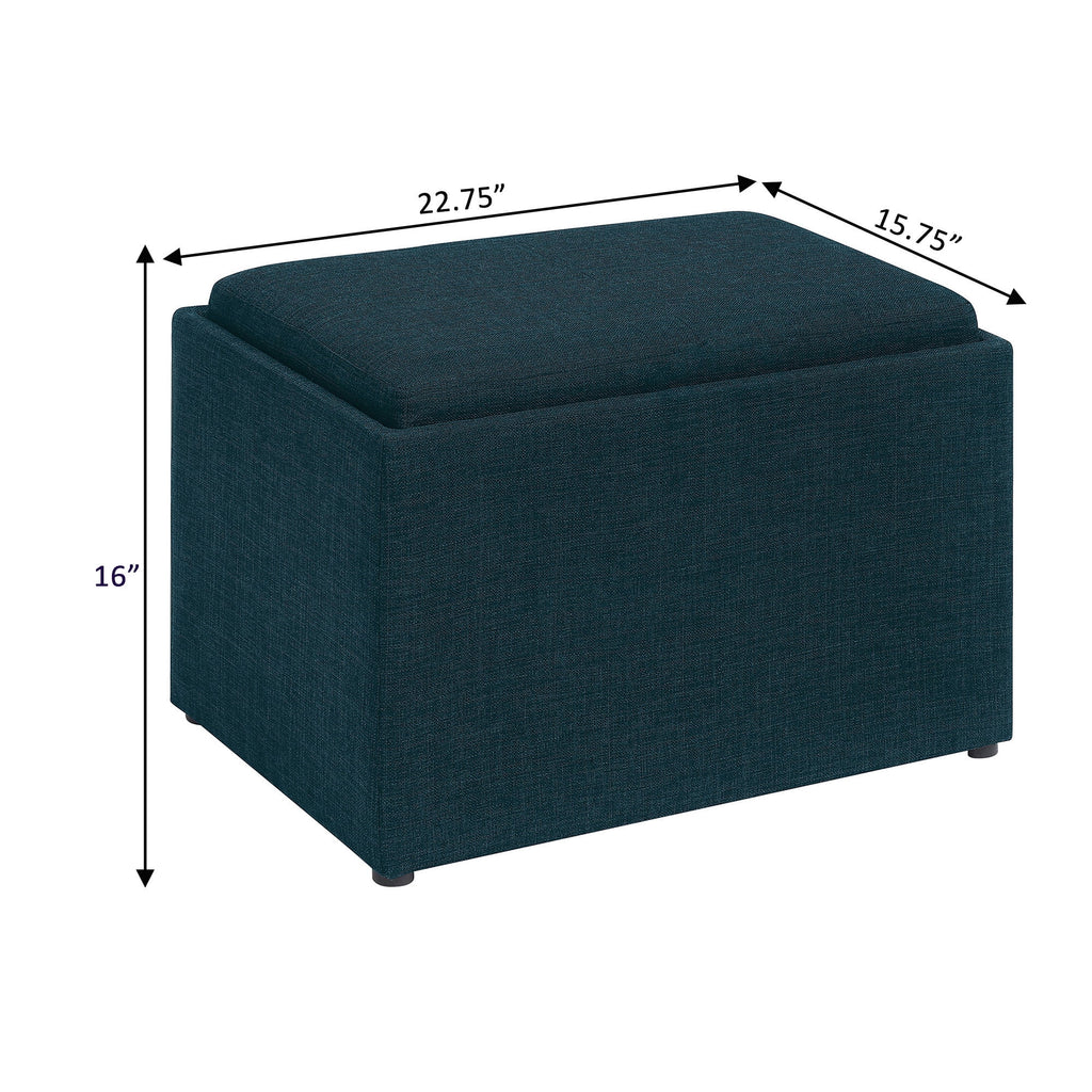 Dark Blue Fabric Storage Ottoman with Reversible Tray Q4029