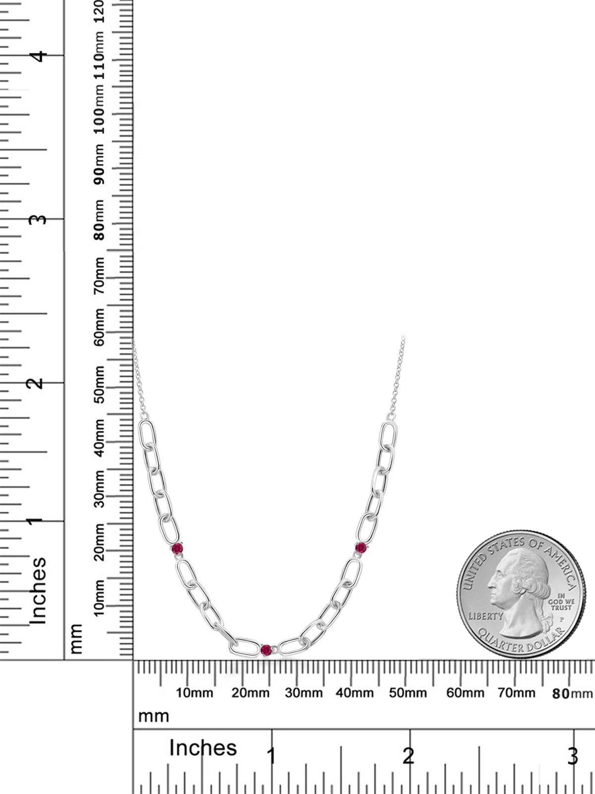 0.18 Ct Round Red Created Ruby 925 Sterling Silver Link Paperclip Chain Necklace F2623