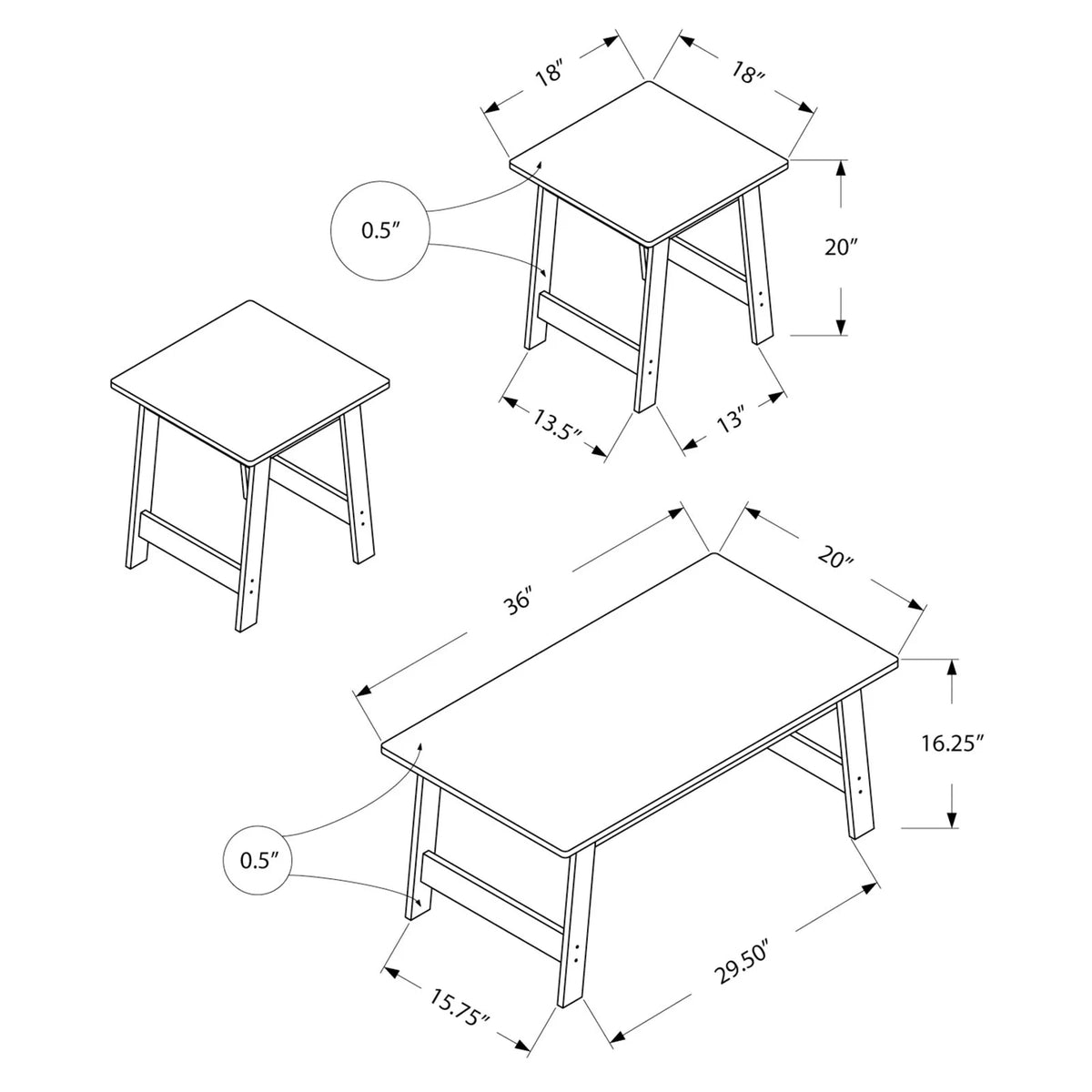 3pcs Brown Laminate Table Set N1062