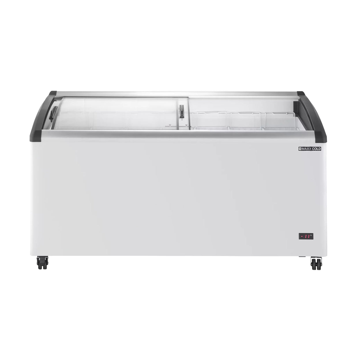 White Curved Glass Top Chest Freezer with 7 Wire Baskets N7369