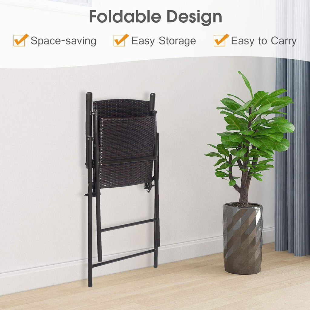 Set of 4 Folding Wicker Rattan Bar Stools with Back X739