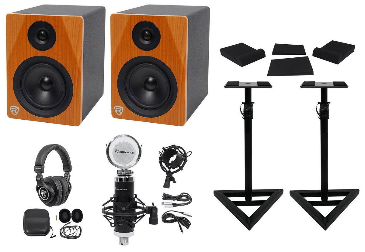 300W Dual Active Studio Monitors with Stands Headphones Mic G25777