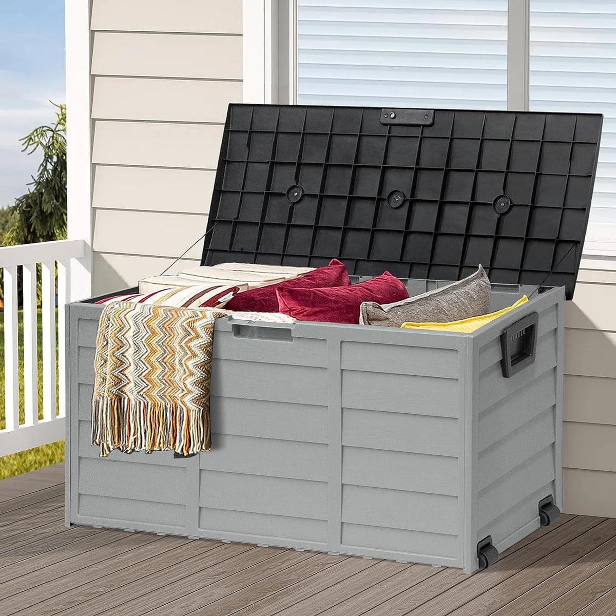 75 Gallon Waterproof Storage Deck Box with Wheels X375387