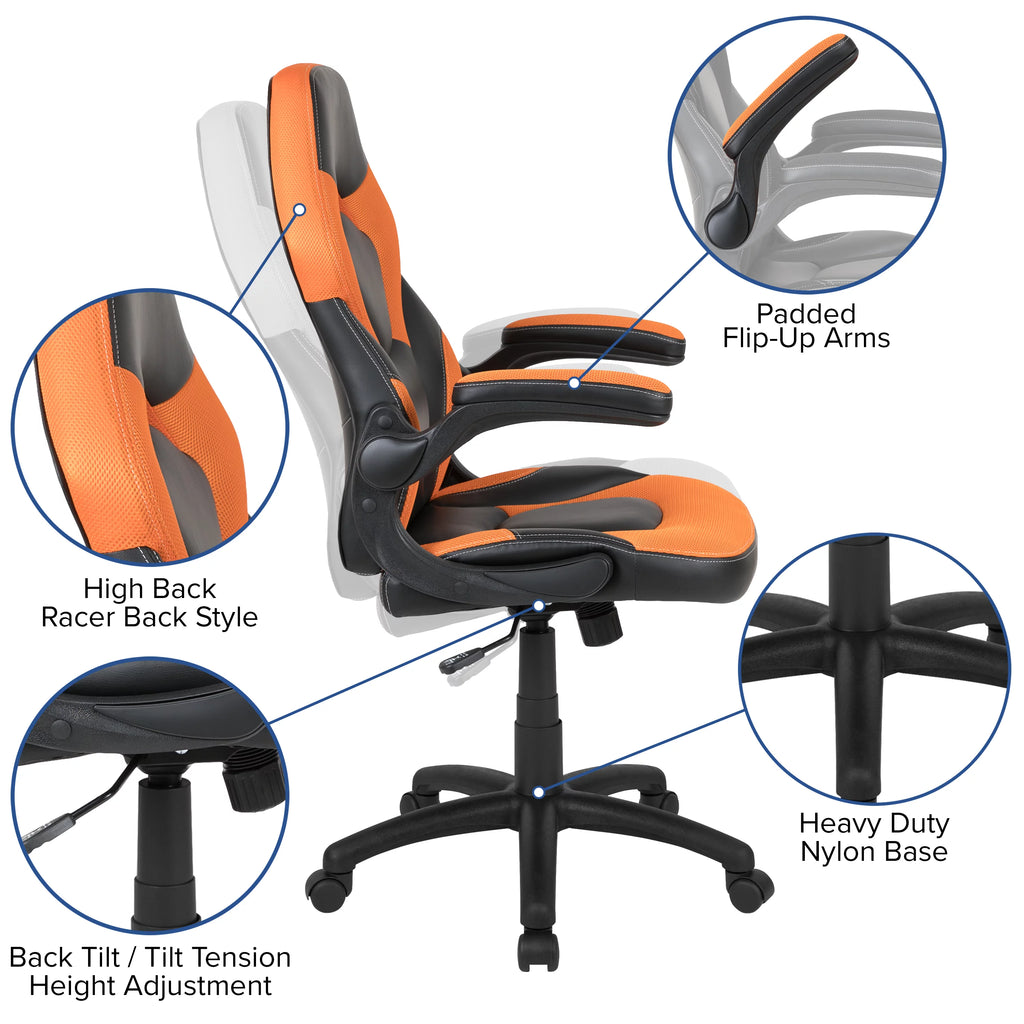 Black/Orange Gaming Desk Set with Cup Holder T87816