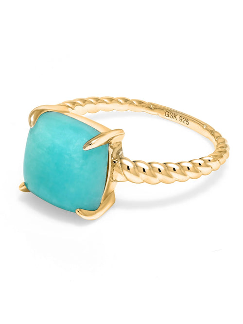 18K Yellow Gold Plated Silver Sleeping Beauty Turquoise Ring C277