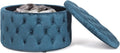 28 Inch Round Blue Velvet Storage Ottoman L15868