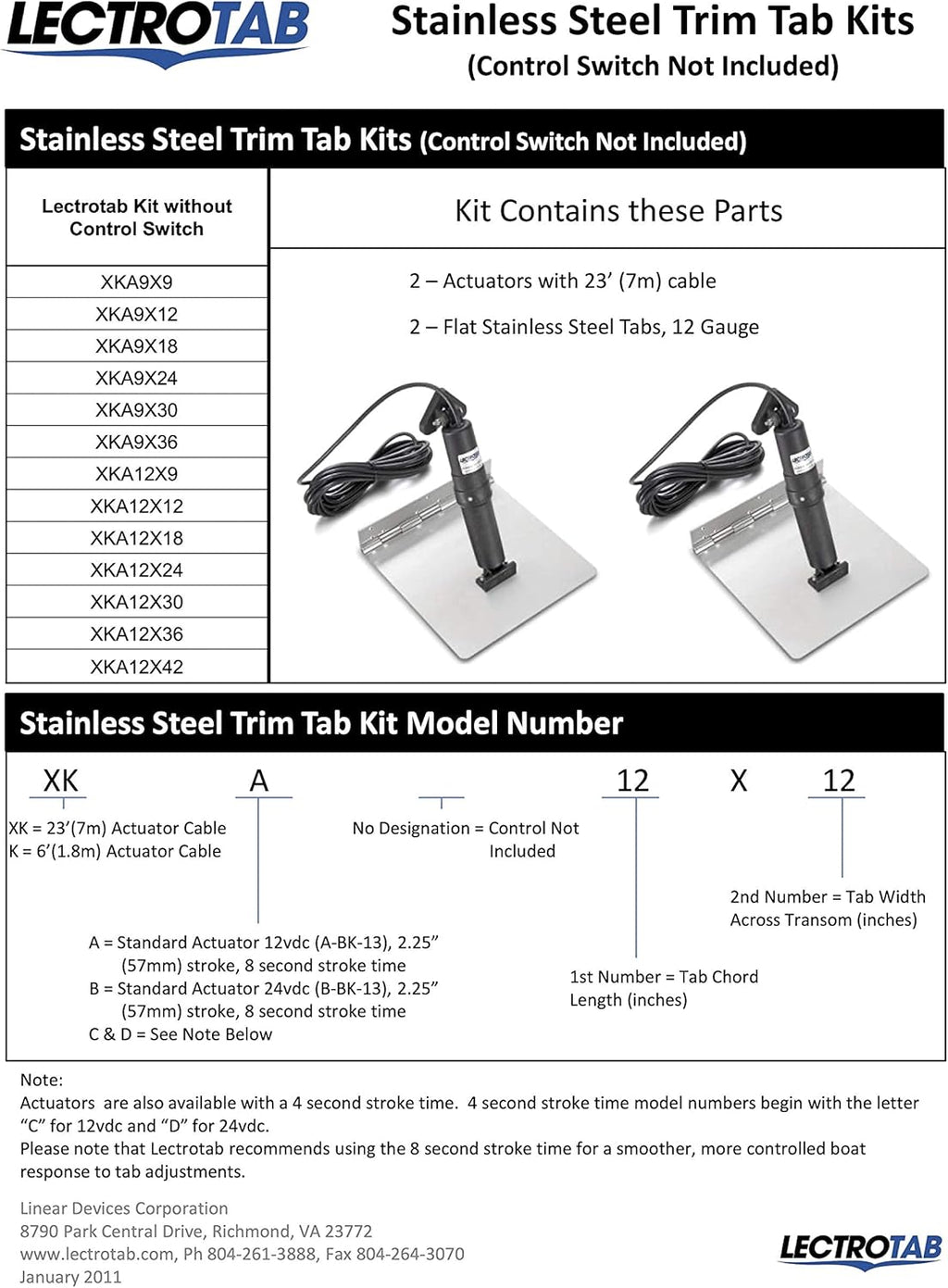 2 9X12 SS Trim Tabs with 2 Actuators and 23' Cables E6457