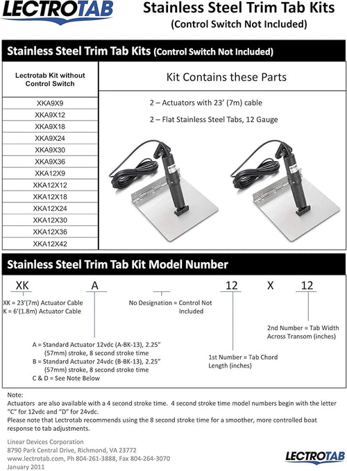 2 9X12 SS Trim Tabs with 2 Actuators and 23' Cables E6457