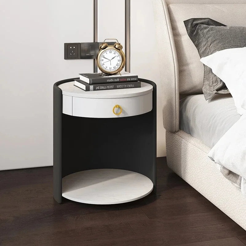Round Leather Bedside Table Nightstand Q684