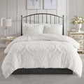 3 Piece Tufted Cotton Chenille Damask Duvet Cover Set White King/Cal King L6379