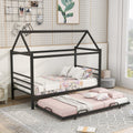 Twin Size Black Metal House Shape Platform Bed with Trundle H760
