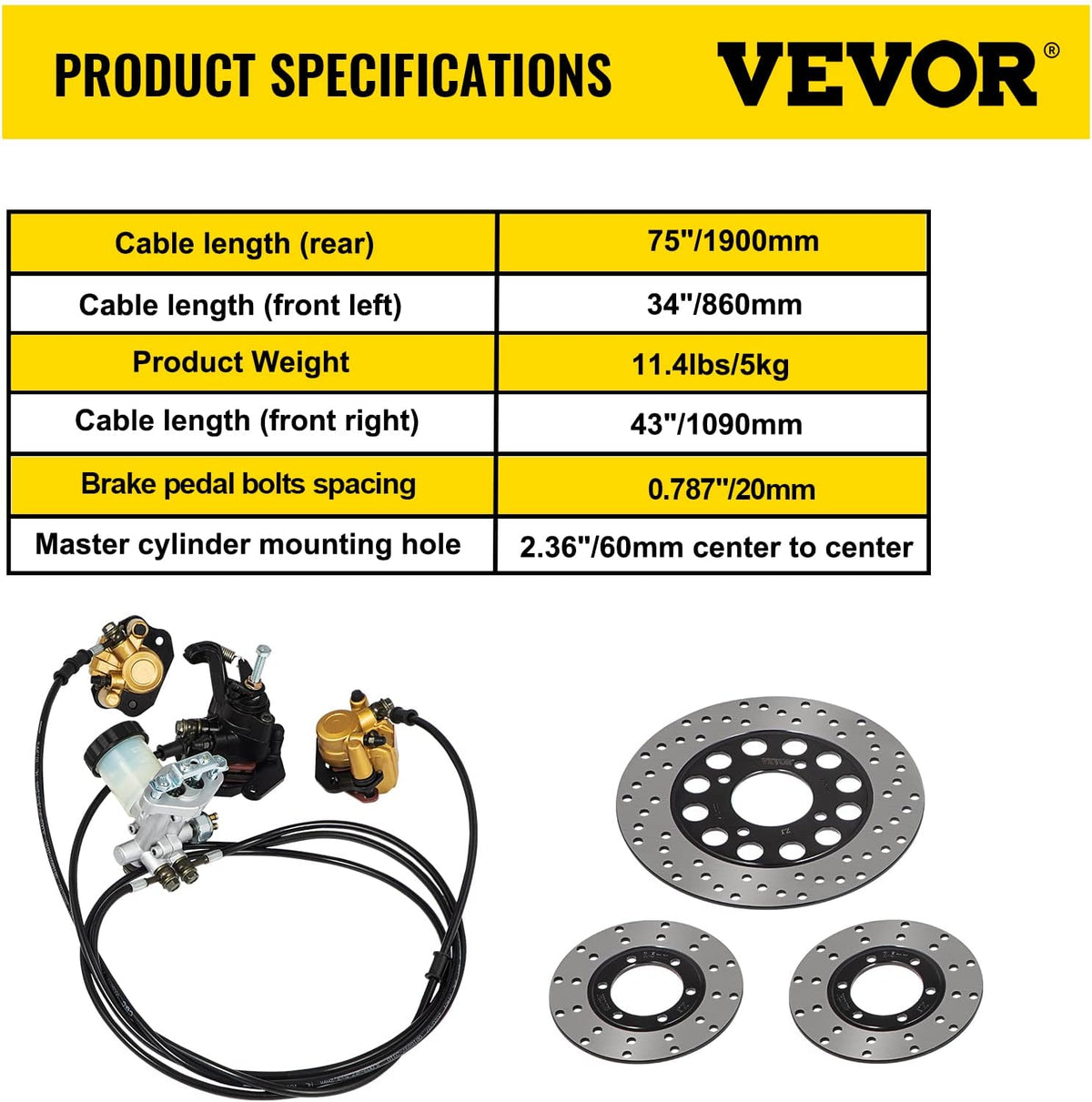 150cc Go Kart Hydraulic Brake Kit with Master Cylinder, Hose, Caliper, Pad P806