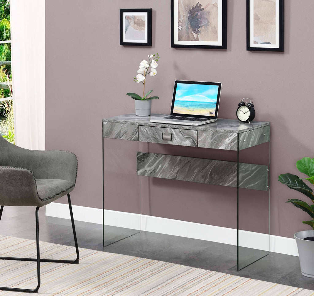 36 in. Glass Desk Gray Marble L2624