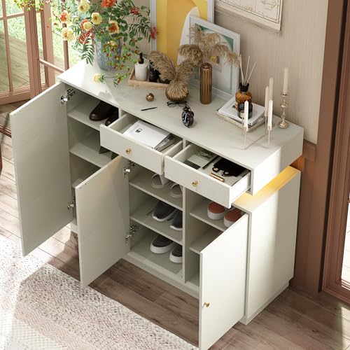 Light Grey Shoe Cabinet with 3 Doors and 2 Drawers C866