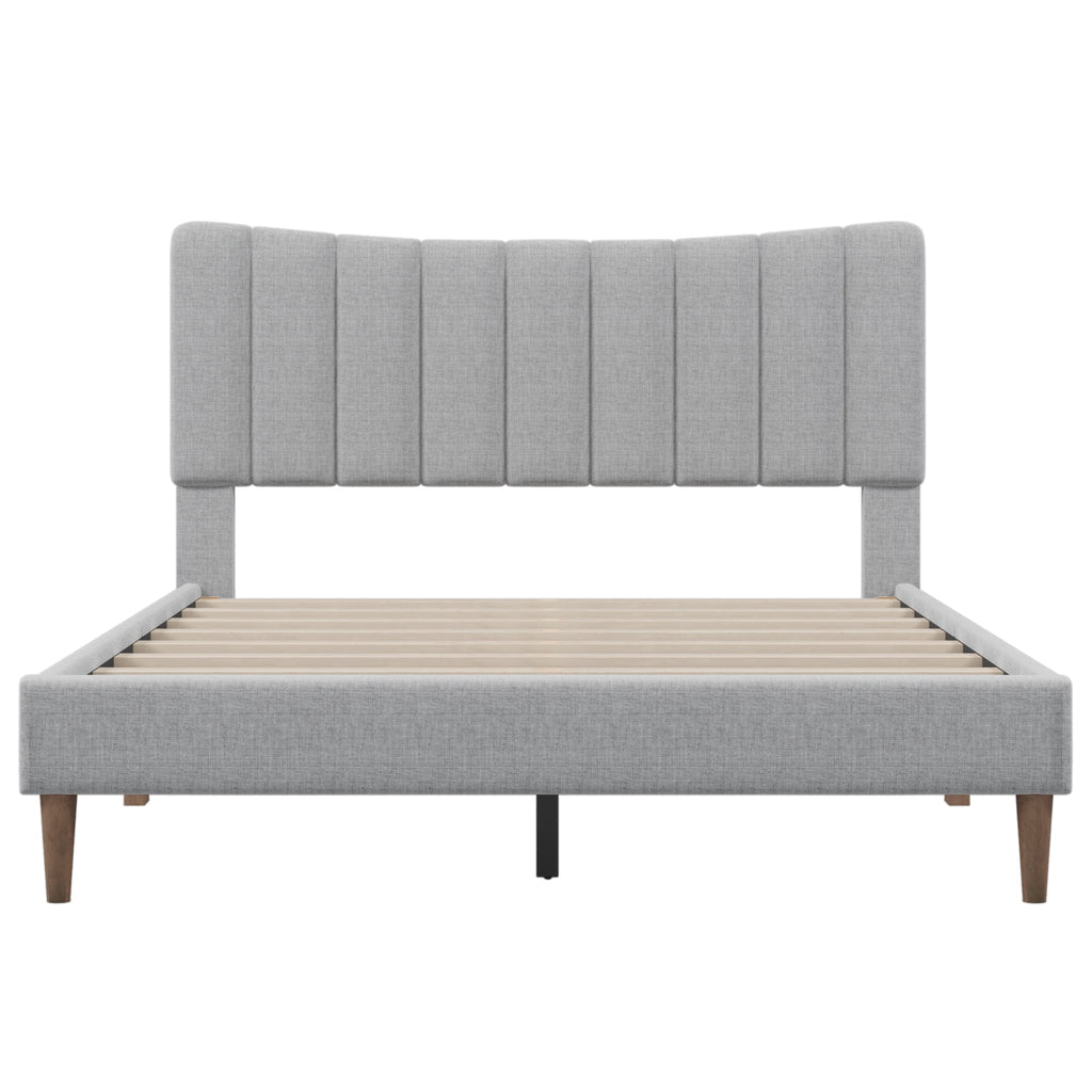 Queen Size Gray Linen Upholstered Platform Bed Frame with Tufted Headboard K480849