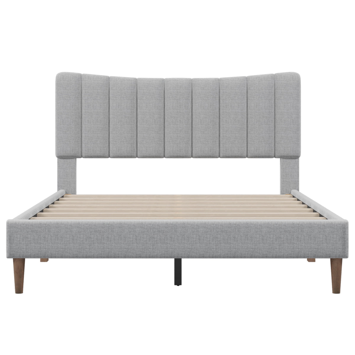 Queen Size Gray Linen Upholstered Platform Bed Frame with Tufted Headboard K480849