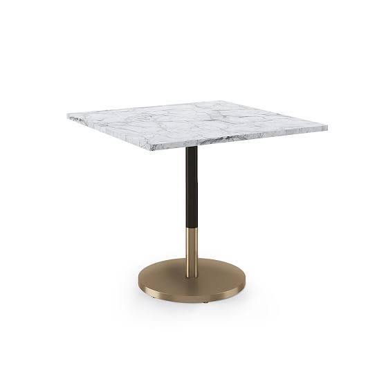 White Faux Marble Square Restaurant Table with Bronze Base U3201