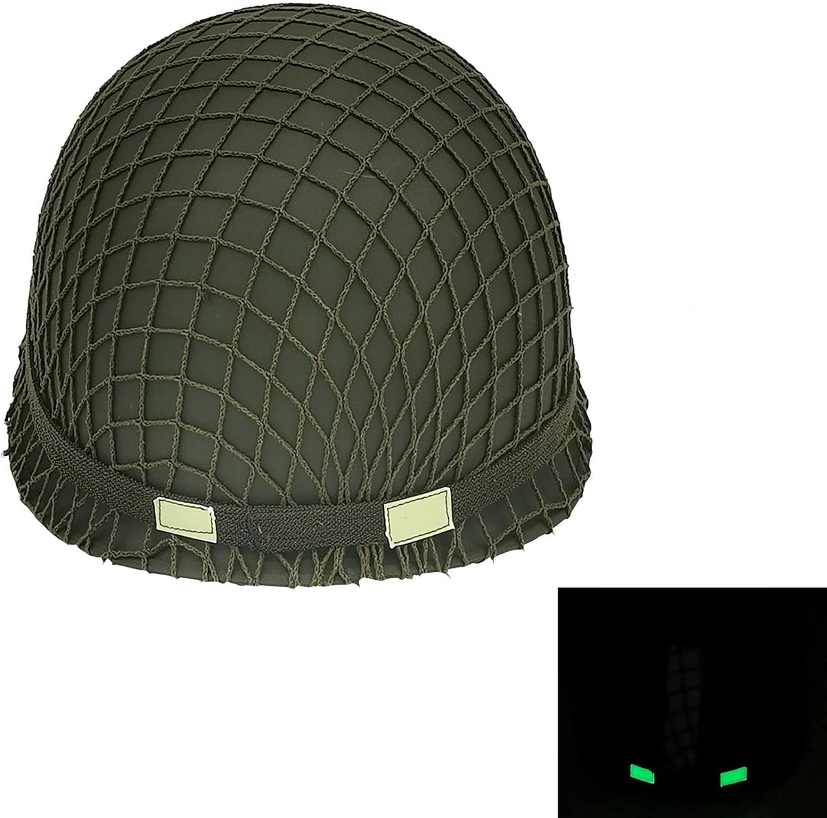 WWII US Army M1 Helmet Metal Steel Shell Replica with Net Canvas Chin Strap Cat Eye Band B94719