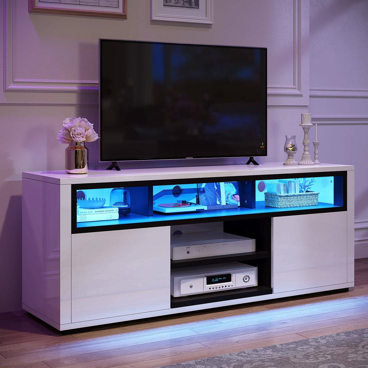 White High Gloss TV Stand with LED Lights B6082