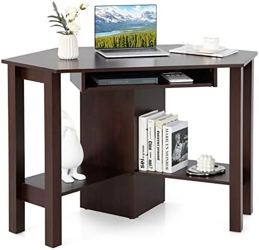 Corner Desk with Keyboard Tray and Shelves Z935