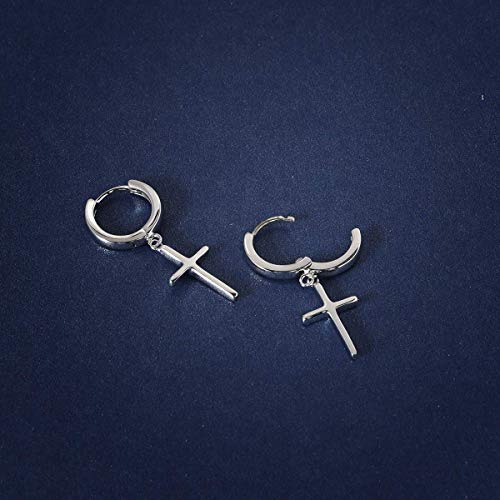 925 Sterling Silver Dainty Cross Huggie Hoop Earrings I5196