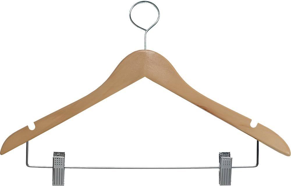Natural Finish Wooden Hangers with Clips, Box of 50 O629