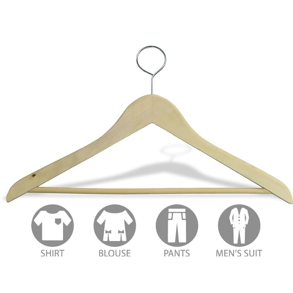 Natural Finish Wooden Hangers with Clips, Box of 50 O629