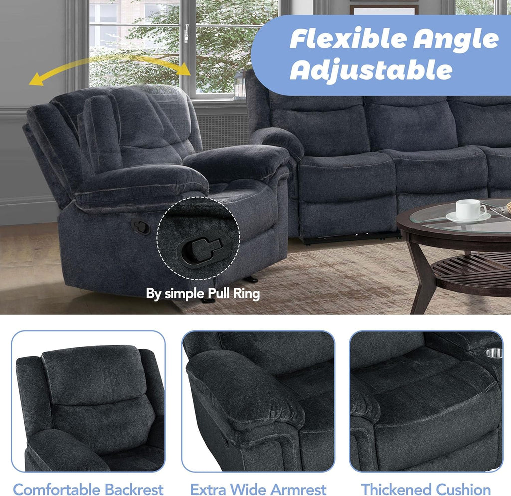 3-Piece Velvet Recliner Sofa Set with Cup Holders E429
