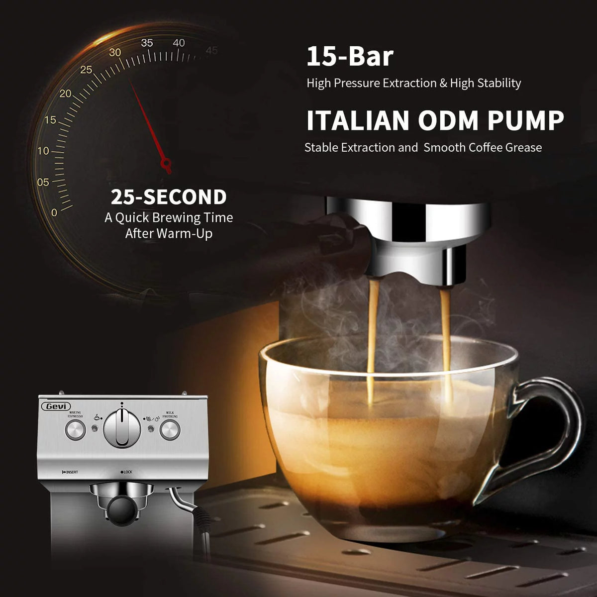Silver Stainless Steel 15 Bar Espresso Machine N12340
