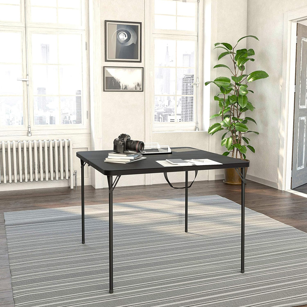 Black Fold-in-Half Card Table with Handle F363742