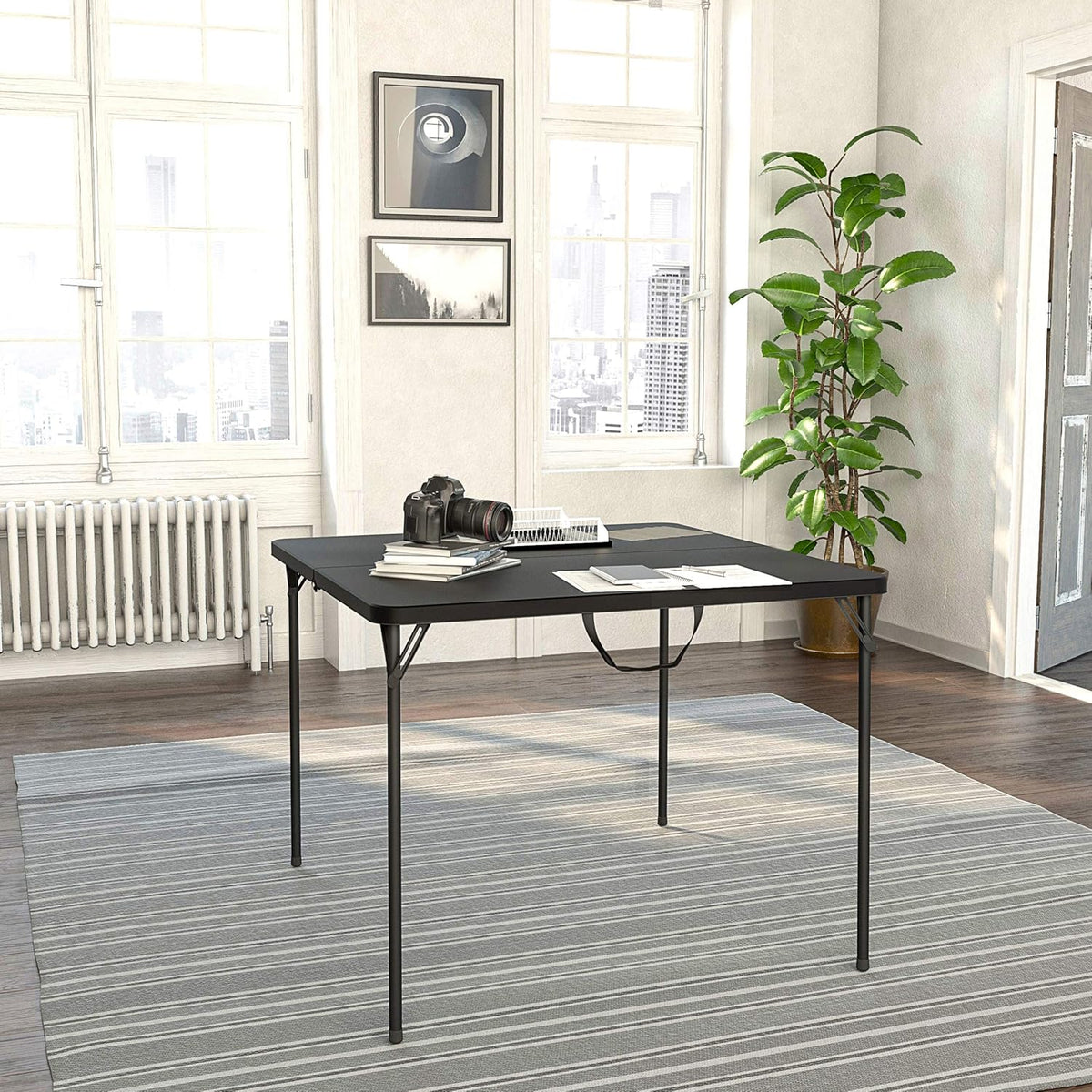 Black Fold-in-Half Card Table with Handle F363742