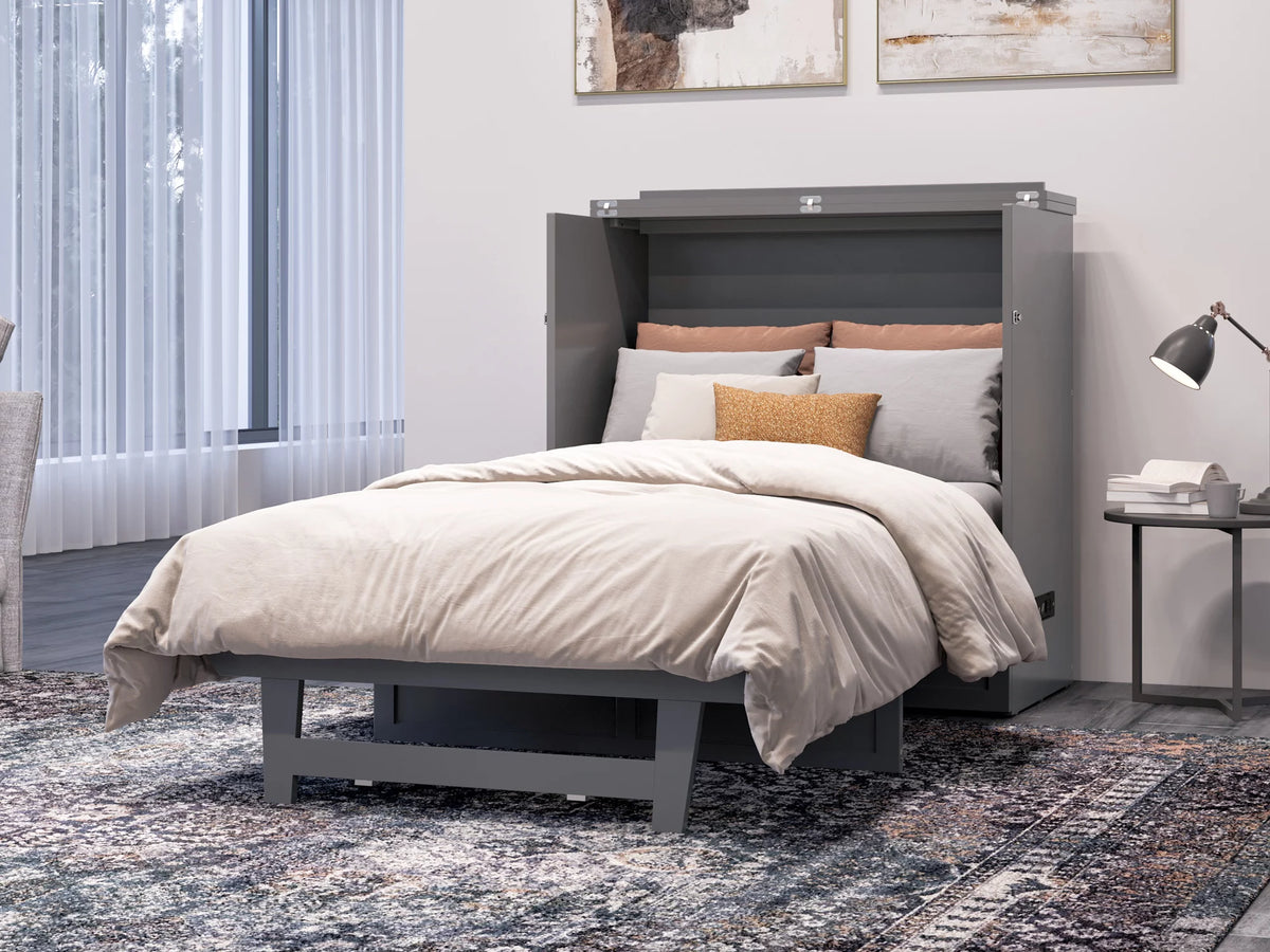Twin XL Solid Wood Murphy Bed Chest with Mattress, Drawer & Charger, Grey C1757