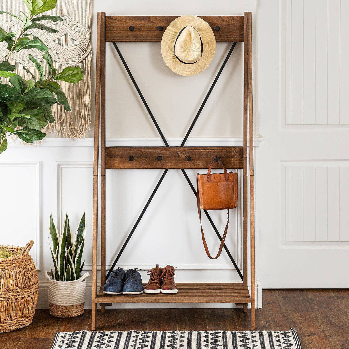 Brown Solid Wood Hall Tree E285