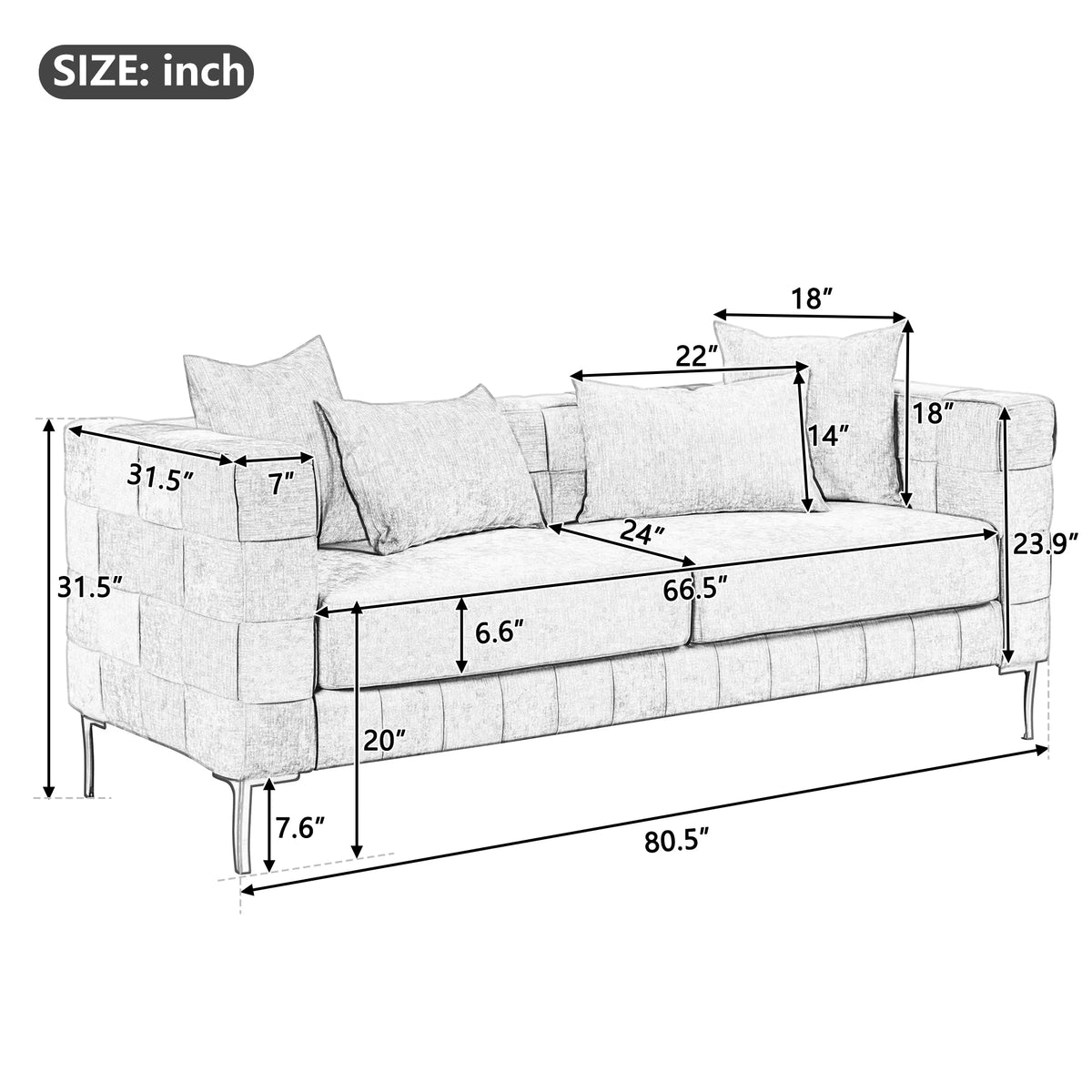 Green Upholstered Sofa with 4 Pillows and Golden Metal Legs T471850