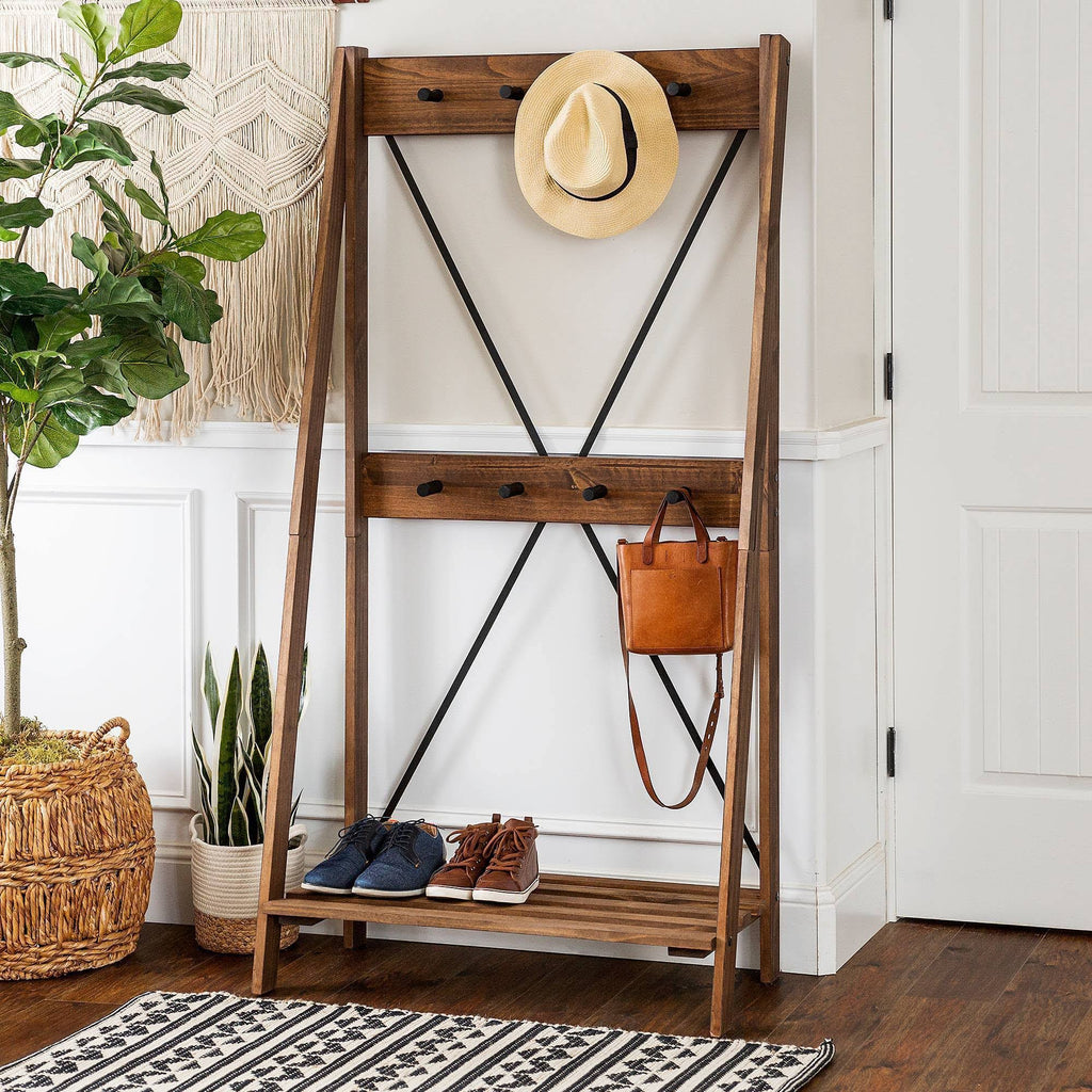 Brown Solid Wood Hall Tree E285