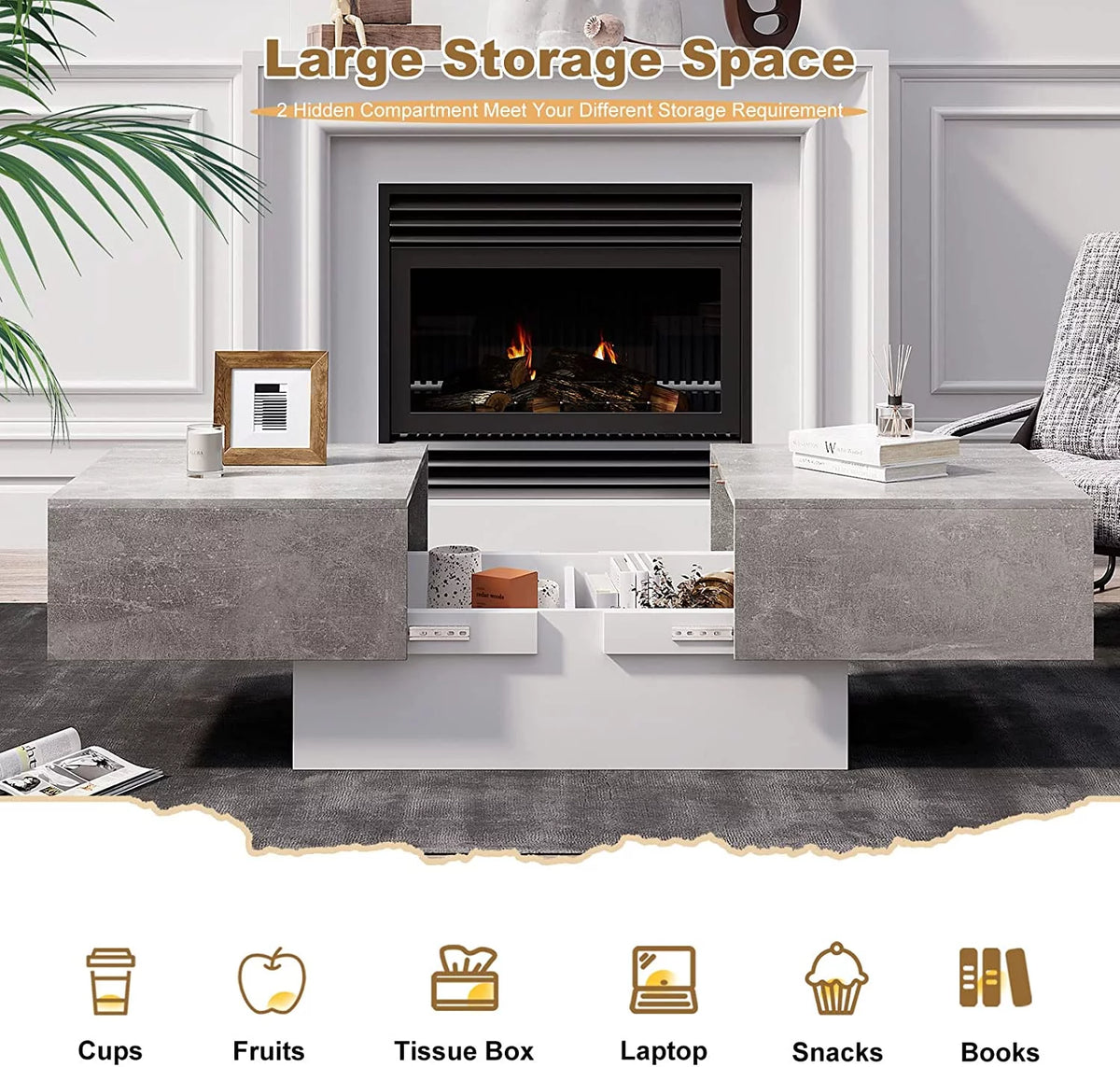 Gray Coffee Table with Sliding Top and Storage S2982