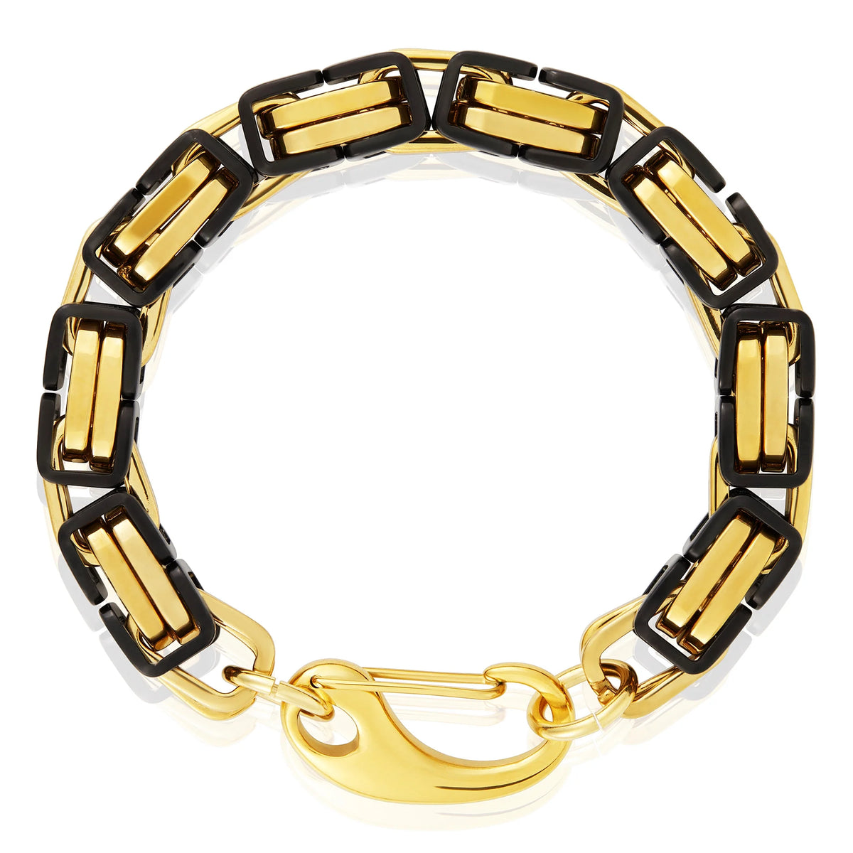 Black and Gold Plated Stainless Steel Byzantine Chain Bracelet M45039
